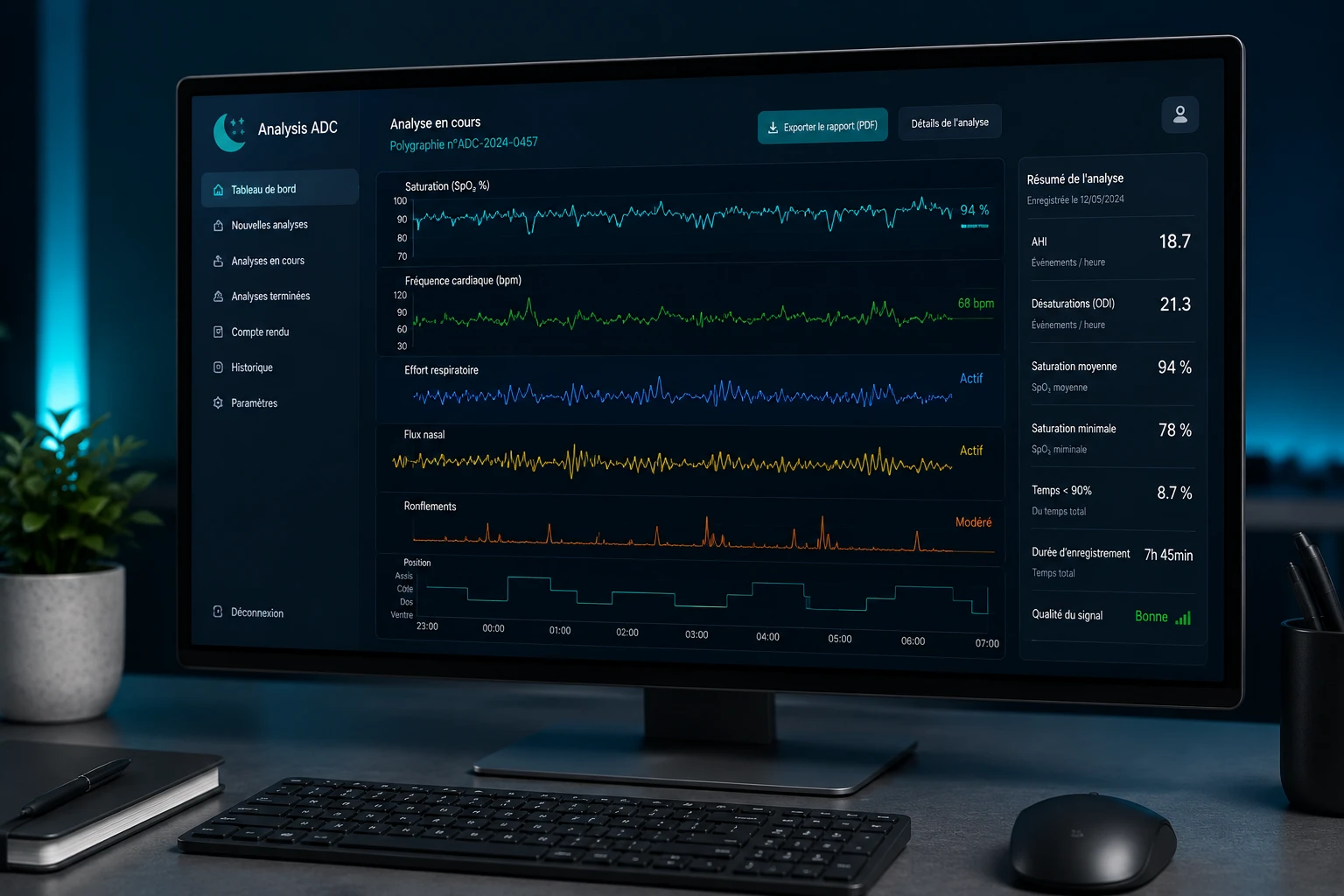 Analyse de polygraphie ventilatoire nocturne sur ordinateur